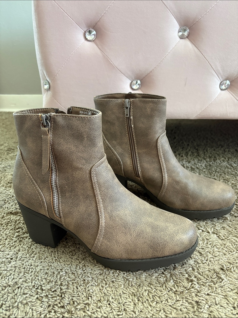 Taupe Ankle Booties with Side Zip - Women